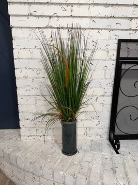 Faux Floral Decor in Blue Ceramic Vase
